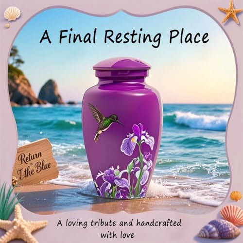 Purple Hummingbird Cremation Urn for Ashes Adult Female Male | Large Urn for Human Ashes Women and Men,Decorative Burial Urn for Mom/Mother/Grandma/Sister(up to 200 lbs) - size: Large,Hummingbird