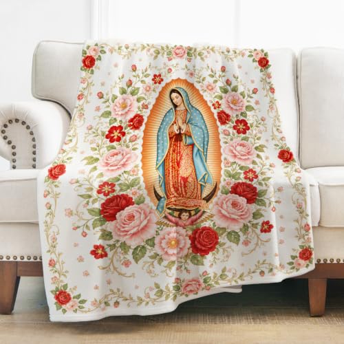 Levens Virgin Mary Throw Blanket|50"x60"|Cozy Flannel Home Religious Decor - color: Guadalupe Grace, size: 50"x60"