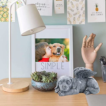 Dog Memorial Stone Resin Statue Pets Sleeping Angel Dog Keepsake Marker Grave Handmade for Cemetery