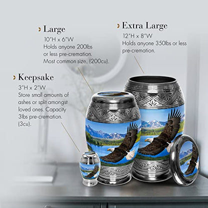 Eagle Keepsake Urns for Human Ashes with Velvet Gift Box for Cremation Keepsakes for Ashes - Small Cremation Urn and Small Keepsake Urn Set of 4 - color: Majestic Bald Eagle