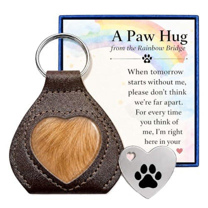 Pet Memorial Gifts for Loss of Dog or Cat, Pet Fur Keepsake with Heart Window, Pet Hair Memorial Holder with Paw Print Pocket Hug, Gifts from Rainbow Bridge, Sympathy Gift for Pet Owners