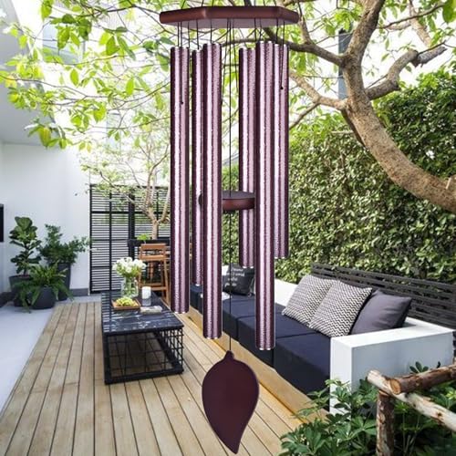 Sympathy Wind Chimes for Outside Deep Tone, Memorial Loss of a Loved, Large Wind Chimes with 6 Thicken Tubes & Hook, Outdoor Gifts Mother, Garden Decor - size: 38IN brown