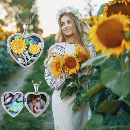 Dorunmo Locket Necklace 925 Sterling Silver Pictures Photo Keep Someone Near to You Custom Lockets Mother's Day Jewelry Personalized Photo Locket Gifts - color: F-Sunflower, style: Locket Only