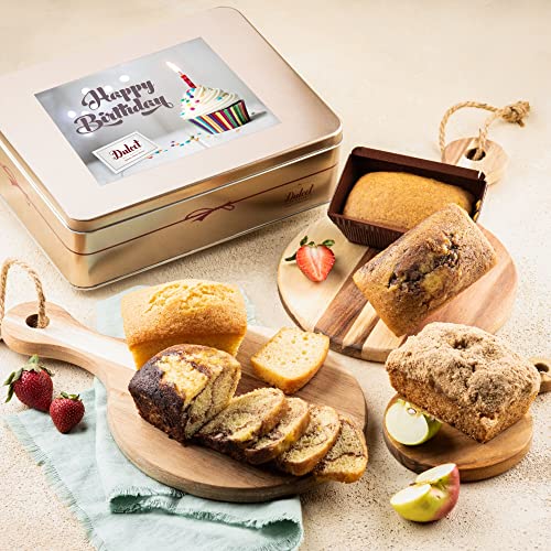Dulcet Gift Baskets Birthday Tea Loaf Assortment with Fresh Baked Marble, Apple cinnamon & Pumpkin Cake Balloons & Candles Top Birthday Gift for Mom, Dad, Him, Her, College Student, Teens, Friends, - color: Birthday