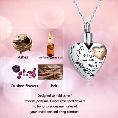 Waterproof Urn Necklace for Ashes-Heart Ash Holder Pendant -Never Fade-Never Fade, Rustproof Cremation Jewelry for Ashes for Women - style: Grandpa