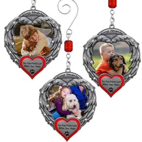 Dog Memorial Ornament Set of 3, Paw Prints Left Within Your Heart Sympathy Gift, Pet Loss Remembrance Hanging Ornaments with Gift Storage Bags, Bereavement Keepsake for Dog Mom, Dog Dad, Family, 4" - size: 3 Pieces - Standard