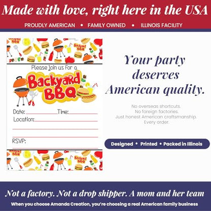 Amanda Creation Backyard BBQ Party Fill In Invitations set of 20 with envelopes. Perfect for Summer parties, graduation, family reunions, barbeques and more… - style: Backyard BBQ