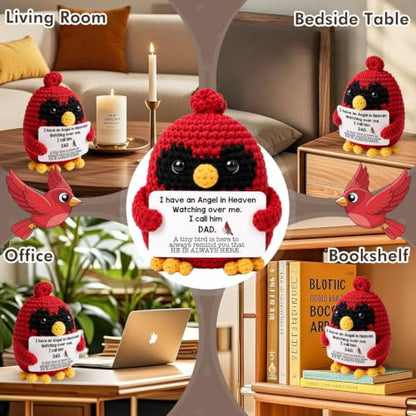 Handmade Crochet Cardinal Memorial Gift Loss of Father Bereavement Sympathy Remembrance Comfort Condolence Passed Away Loved One Dad in Heaven Red Bird Spiritual Messenger Keepsake - style: Loss of Father