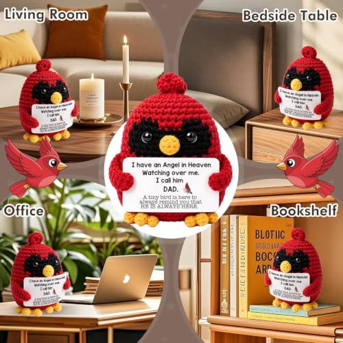 Handmade Crochet Cardinal Memorial Gift Loss of Father Bereavement Sympathy Remembrance Comfort Condolence Passed Away Loved One Dad in Heaven Red Bird Spiritual Messenger Keepsake - style: Loss of Father