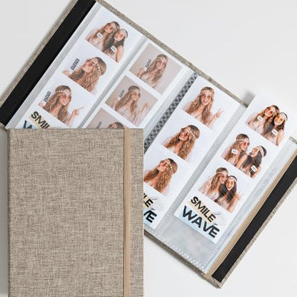 Hardcover Linen Photo Booth Photo Album - For Wedding or Party - Holds 80 Photobooth 2x6 Photo Strips - Slide In (LINEN BEIGE, 2X6) - color: LINEN BEIGE