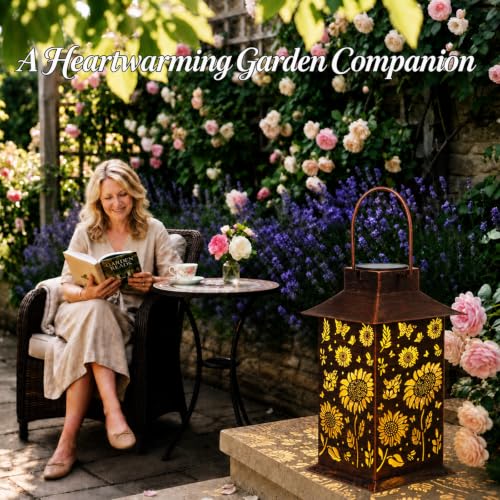 Homemory Gifts for Women, Sunflower Solar Lanterns Outdoor Waterproof | Solar Decoration with Led Glow and Waterproof Metal Design, Ideal for Garden, Yard, Patio, Porch, Birthday Gifts - style: Sunflower Square