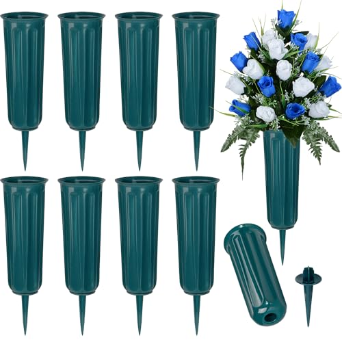 Cemetery Vases Memorial Flower Vase Plastic Flower Holders with Spikes for Flowers Headstones Cemetery Grave Decoration (10Pcs, Dark Green), Flower is not Included - color: Dark Green