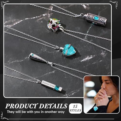 Ecation 15 Pcs Urn Necklace for Ashes Women Cremation Jewelry - color: Sky Blue