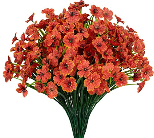 15 Bundles Artificial Flowers UV Resistant Outdoor Plants No Fade Faux Plastic Shrubs Fake Silk Flowers Window Box Garden Porch Home Decoration(Orange) - color: Orange