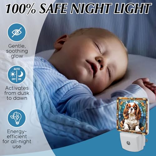 Cavalier King Charles Spaniel Stained Glass Night Lights Plug into Wall for Room, Cavalier King Charles Spaniel Night Light LED for Bedroom - color: Cavalier King Charles Spaniel