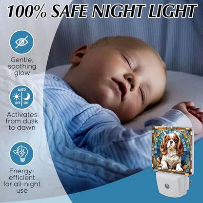 Cavalier King Charles Spaniel Stained Glass Night Lights Plug into Wall for Room, Cavalier King Charles Spaniel Night Light LED for Bedroom - color: Cavalier King Charles Spaniel