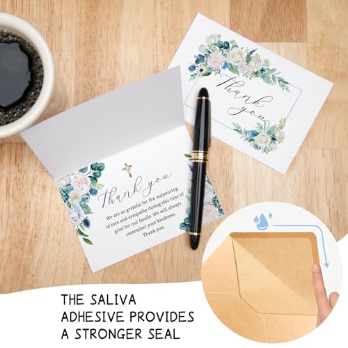 25 Funeral Thank You Cards with Envelopes, Messages Inside, 4×6 In | Floral Watercolor Cross Designs, Bereavement Sympathy Thank You Cards,Matching Stickers,for Funeral Family Friends Loved Ones