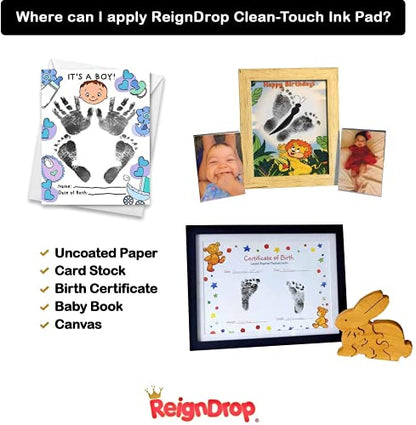 Inkless Large Clean Touch Ink Pad Kit for Baby Footprint, Handprint & Pet Paw Print - No Ink Mess, Clear Print, Smudge Resistant, Long Lasting, Baby Safe, Includes 2 Cardstock(Clean-Touch - Red) - color: Clean-Touch - Red