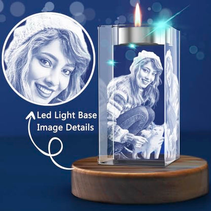 Personalized 3D Crystal Photo Candle Holder, Custom Memorial Sympathy Gift - color: Candleholder, size: Small