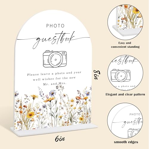 Wedding Signs for Ceremony and Reception, Boho Floral Acrylic Photo Guestbook Sign, Wedding Signage with Stand, Bridal Shower Table Centerpieces, Supplies for Engagement Reception Event Party, 27 - color: Photo Guestbook Sign, 27