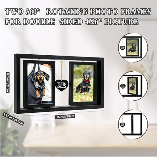 ATOBART Pet Memorial Gifts Twin Rotating Wooden Picture Frames - color: Black