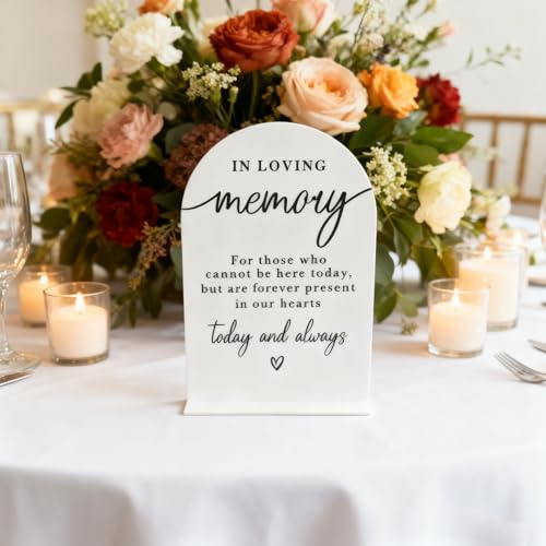Acrylic In Loving Memory Table Sign, Wedding Table Centerpiece for Ceremony and Reception with Stand, Engagement Party Decor for Wedding Anniversary Bridal Shower Decor(5.3 * 7.8inch)
