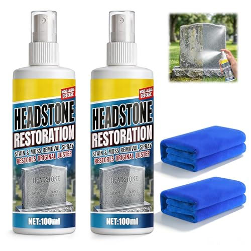 Vizela 2PCS Headstone Restoration and Cleaning Spray, Tombstone Monument Cleaner for Granite Marble Cemetery Memorials,Stone Cleaner Gravestone Cleaning Kit - Gentle Stone Care Formula 100ml/3.4oz