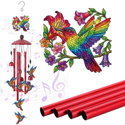 Hummingbird Wind Chimes for Outside, Colorful Bird Outdoor Hanging Decor, Double Hummingbird Metal Wind Chime for Garden Yard Patio Porch Balcony, Sympathy Memorial Gift with Box - color: Hummingbird