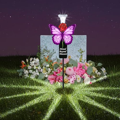 Solar Purple Butterfly Memorial Stake - Missed Beyond Measure Engraved Metal Grave Decorations, Sympathy Gifts for Loss of Sister Daughter Mom (Butterfly) - style: Butterfly