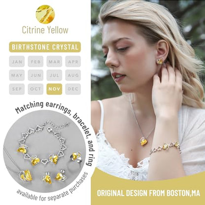 Leafael Gift Necklaces for Women, Infinity Love Birthstone Heart Crystal Pendant, Birthday Anniversary Jewelry for Wife, Mom, and Her, Silver Plated, 18" + 2" Adjustable Chain - color: 11b-November-Citrine Yellow