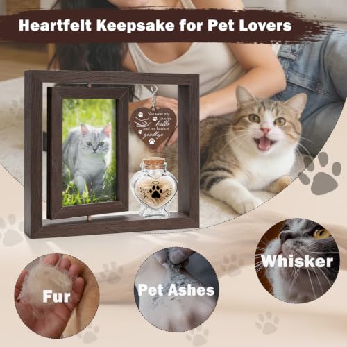 Abooxiu Dog Memorial Gifts for Loss of Pet, Picture Frame with Glass Small Keepsake Urn Pet Urns for Ashes, Double-Sided Rotating 4x6 Photo Frame, Dog & Cat Sympathy Gift, Pet Loss Remembrance Decor
