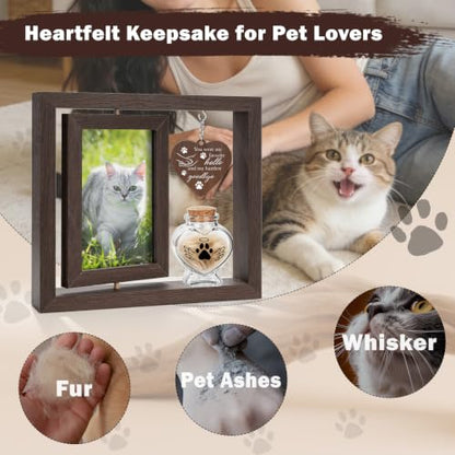 Abooxiu Dog Memorial Gifts for Loss of Pet, Picture Frame with Glass Small Keepsake Urn Pet Urns for Ashes, Double-Sided Rotating 4x6 Photo Frame, Dog & Cat Sympathy Gift, Pet Loss Remembrance Decor