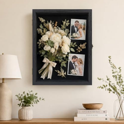 GMFrames 11x14 Wooden Shadow Box Frame with Removable Shelves Deep Display Case for Military Medals Keepsakes Black - color: Black, size: 11x14