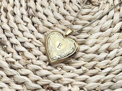 GOKING Love Heart Memory Locket Necklace Holds Pictures for Women - color: Letter E