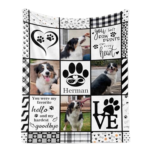 Ship Next Day, Customized Dog Memorial Gifts, Custom Pet Blanket with Pictures Name, Personalized Pet Memorial Photo Blanket, Loss of Pet Sympathy Gift, Dog Passing Away Bereavement Gifts - color: Dog Blanket 06