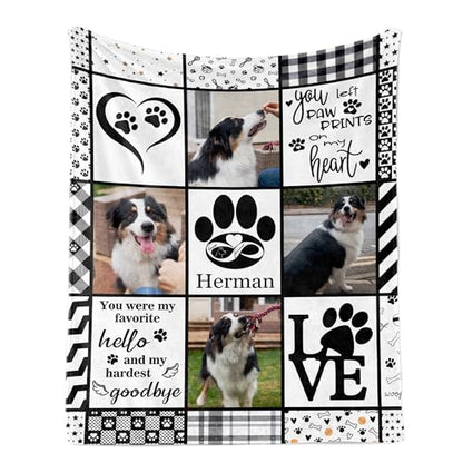 Ship Next Day, Customized Dog Memorial Gifts, Custom Pet Blanket with Pictures Name, Personalized Pet Memorial Photo Blanket, Loss of Pet Sympathy Gift, Dog Passing Away Bereavement Gifts - color: Dog Blanket 06
