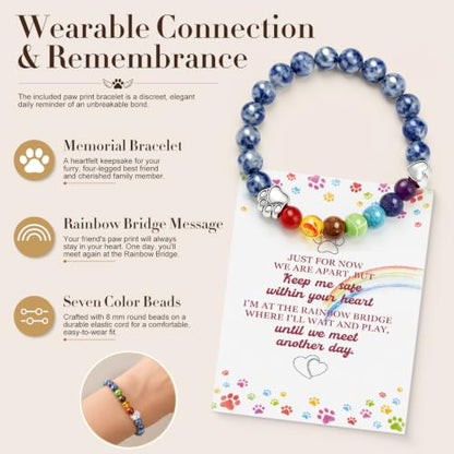Junkin Pet Memorial Gifts Loss of Dog Sympathy Gift Set with Crystal Suncatcher Memorial Bracelet and Comfort Stone Dog Cat Remembrance Gift for Women Men Pet Owners Loss of Cat