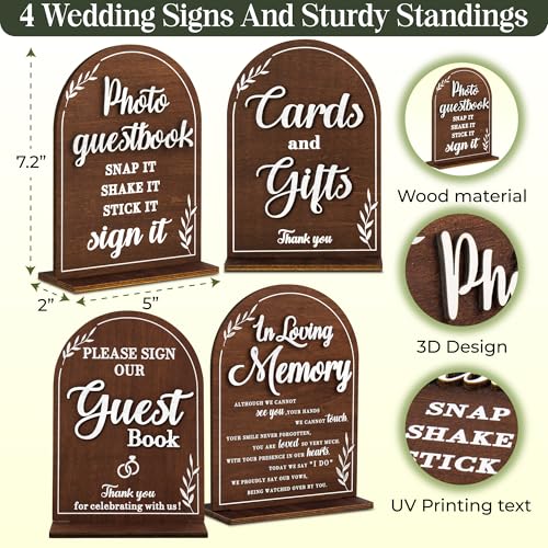STOFINITY Rustic Wedding Signs, Set of 4 Wood Table Signs for Reception | Photo guestbook sign, gifts and cards sign, please sign our guest book, in loving memory plaque, wood build - color: Set 4