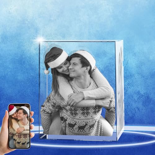 Personalized 3D Crystal Photo, Customized Laser Engraved Glass Picture Frame, Great Anniversary, Birthday, Christmas, Father's Day, Memorial Gifts for Women, Grandpa, Dad, Mom(Portrait, Medium) - color: Portrait, size: Medium