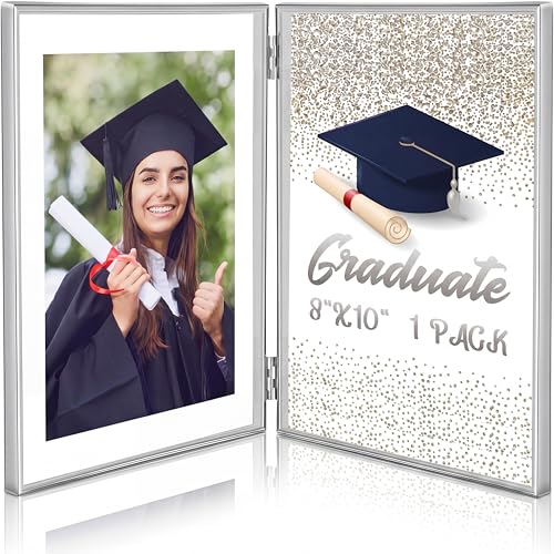 Sintuff 8" x 10'' Brass Double Picture Frame Clear Double Folding Hinged Frame Acrylic Memorial Photos Displayed Stand for Desktop Artwork Plants Specimen Graduation Christmas Gifts(Silver) - color: Silver