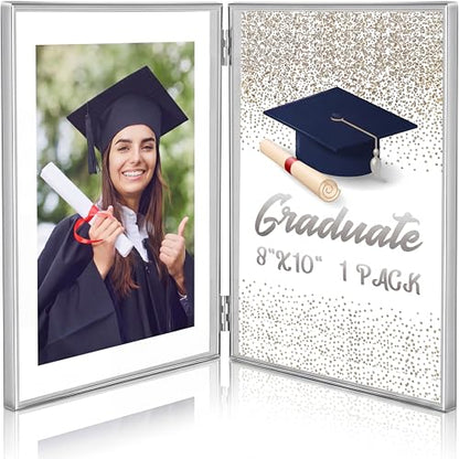 Sintuff 8" x 10'' Brass Double Picture Frame Clear Double Folding Hinged Frame Acrylic Memorial Photos Displayed Stand for Desktop Artwork Plants Specimen Graduation Christmas Gifts(Silver) - color: Silver