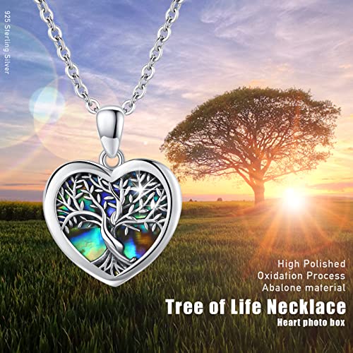 Tree of Life Locket Necklace That Hold Pictures Sterling Silver with Abalone Shell Family Tree Pendant Necklace Memorial Photo Heart Necklace Jewelry Xmas Gifts for Women - style: tree of life 1