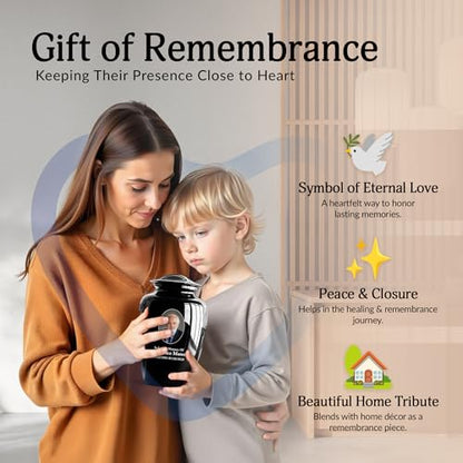 Custom Photo Cremation Urns for Human Ashes Adult Male Female - 200lbs Personalized Text Burial Urns for Human Ashes - Engraved Handcrafted Funeral Urn for Adult Velvet Bag, Black 10 Inch - color: Black