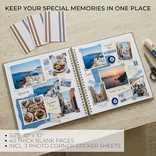 Beautiful Linen Scrapbook Photo Album 10"x10" - 40-Page Blank Guest Book | Perfect to Preserve Special Memories of Family, Weddings, Birthdays and Baby Showers - Timeless Keepsake for Every Home - color: Sage