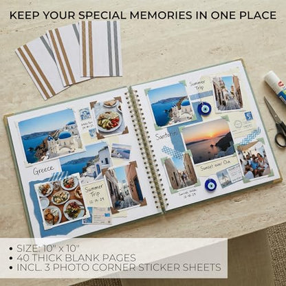 Beautiful Linen Scrapbook Photo Album 10"x10" - 40-Page Blank Guest Book | Perfect to Preserve Special Memories of Family, Weddings, Birthdays and Baby Showers - Timeless Keepsake for Every Home - color: Sage