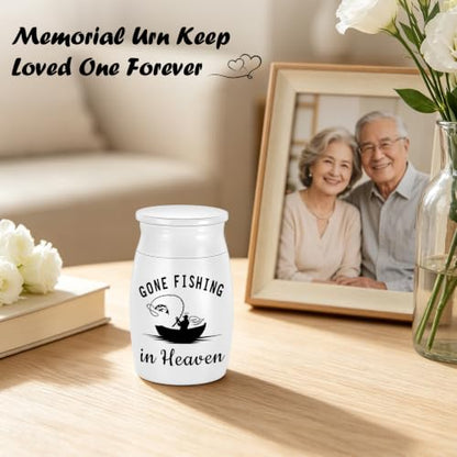 SOITIS 2.7" Aluminum Mini Urn for Ashes Small Urns for Human Ashes Keepsake - color: White Fishing
