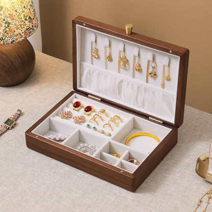 Black Walnut Wooden Jewelry Box, Velvet Lined Necklace Organizer for Women - color: 1 Layer