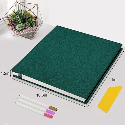 Zesthouse Photo Album Self Adhesive Pages, 60 Pages Magnetic Scrapbook Albums with Sticky Page, Photos Album Holds 8x10 & 5X7 & 4x6 & 6x8 & 3x5, Large Picture Book Ideal Gift for Family Wedding Baby - color: Dark Green, size: 11"x10.6"/White 60 Pages