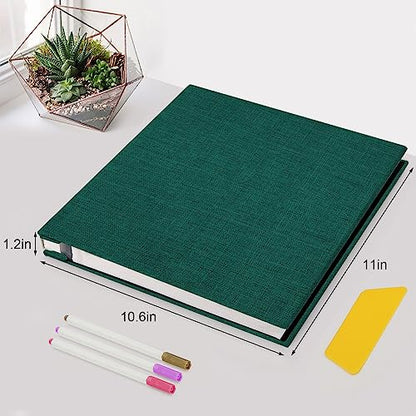 Zesthouse Photo Album Self Adhesive Pages, 60 Pages Magnetic Scrapbook Albums with Sticky Page, Photos Album Holds 8x10 & 5X7 & 4x6 & 6x8 & 3x5, Large Picture Book Ideal Gift for Family Wedding Baby - color: Dark Green, size: 11"x10.6"/White 60 Pages
