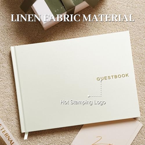 Wedding Guest Book – Guest Book for Receptions, Baby Showers & Celebrations | Milky White Linen Hardcover, Polaroid Guest Book with 100 Half Blank and Lined Pages for Signatures and Photos - color: A Milky White